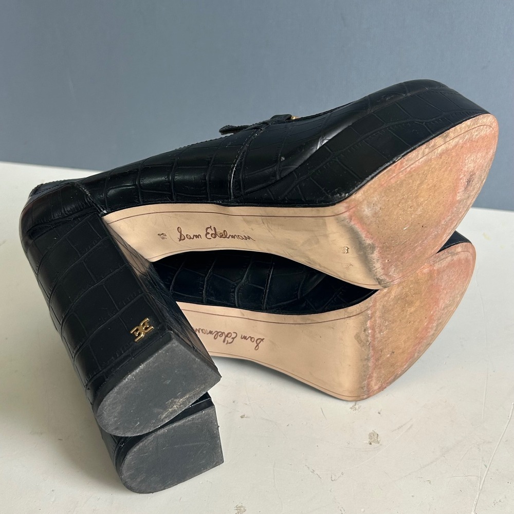 Y2K Sam Edelman Platform Heels Size 8.5 Loafer Horsebit Aretha Dark Academia - Picture 7 of 11